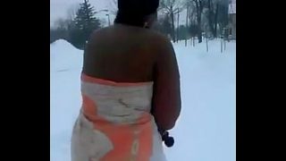 Chick Get’s Naked Just To Do The Snow Challenge